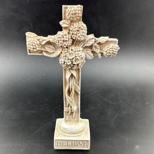 Elegant Cream Cross with Floral Design 8”